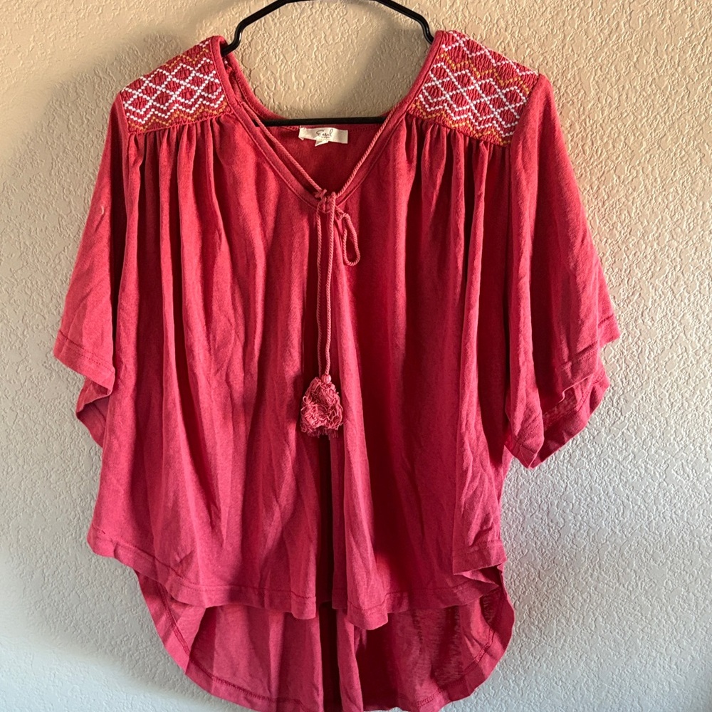 Easel Crimson Boho Embroidered Blouse
